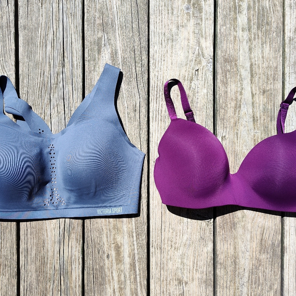 Victoria's Secret 34DDD/36DD Bundle Wireless Sports Bras Purple Gray 2 Pack